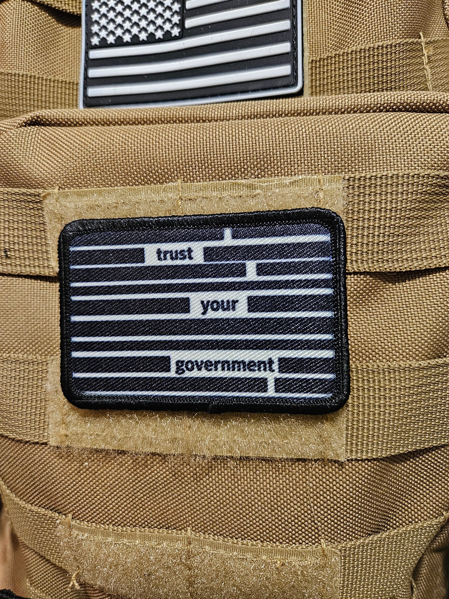 Trust your government redacted document meme  2"x3"  removable morale patch with hook and loop backing
