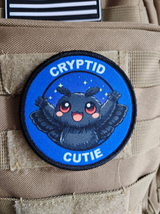 Cryptid cutie mothman meme 3" circle removable morale patch with hook and loop backing