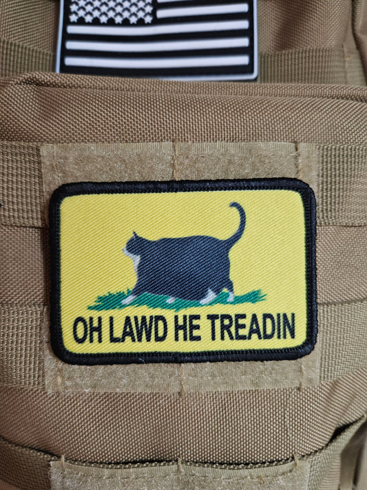 Oh lawd he treadin Gadsden flag tuxedo fat cat meme 2"x3" removable morale patch with hook and loop backing