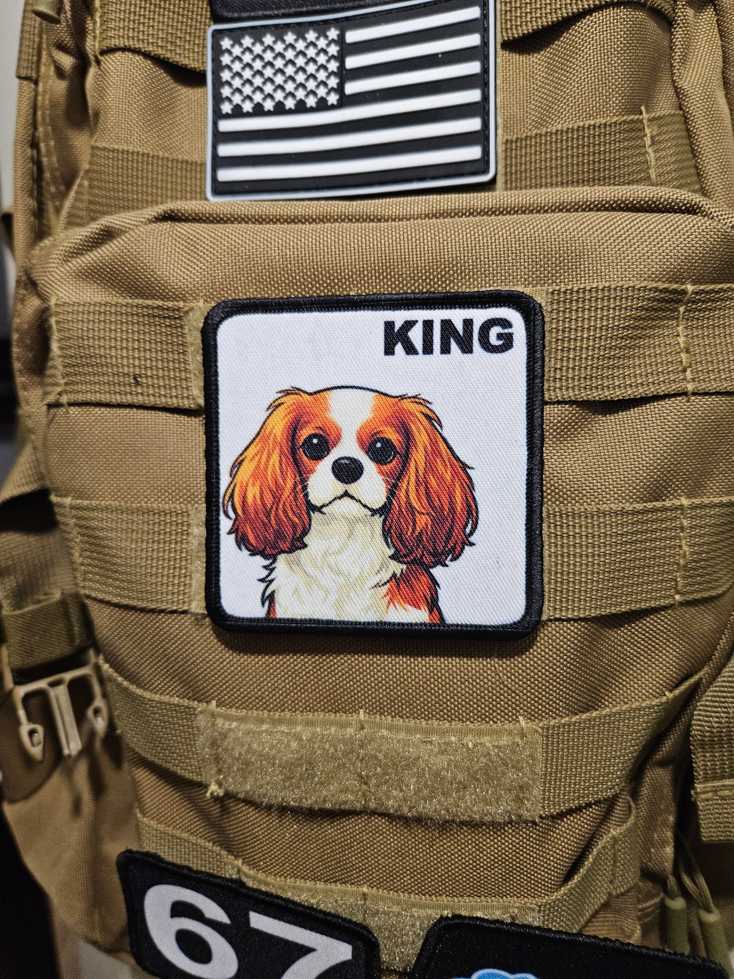 3x3" square morale patch cavalier king Charles spaniel  KING patch dog pets puppy pug-life  with hook and loop backing