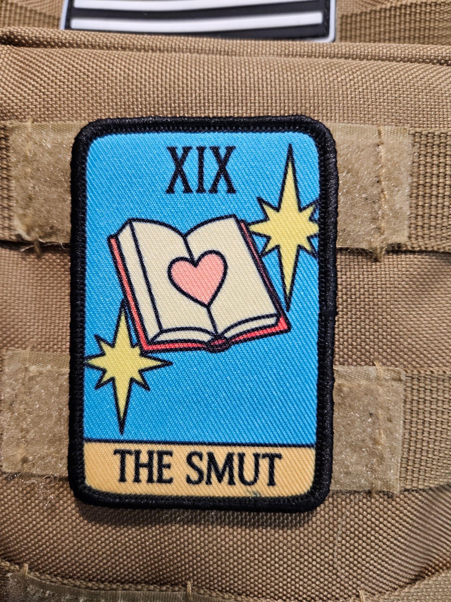 the smut tarot card funny meme 2"x3" morale patch with hook and loop backing spicy books