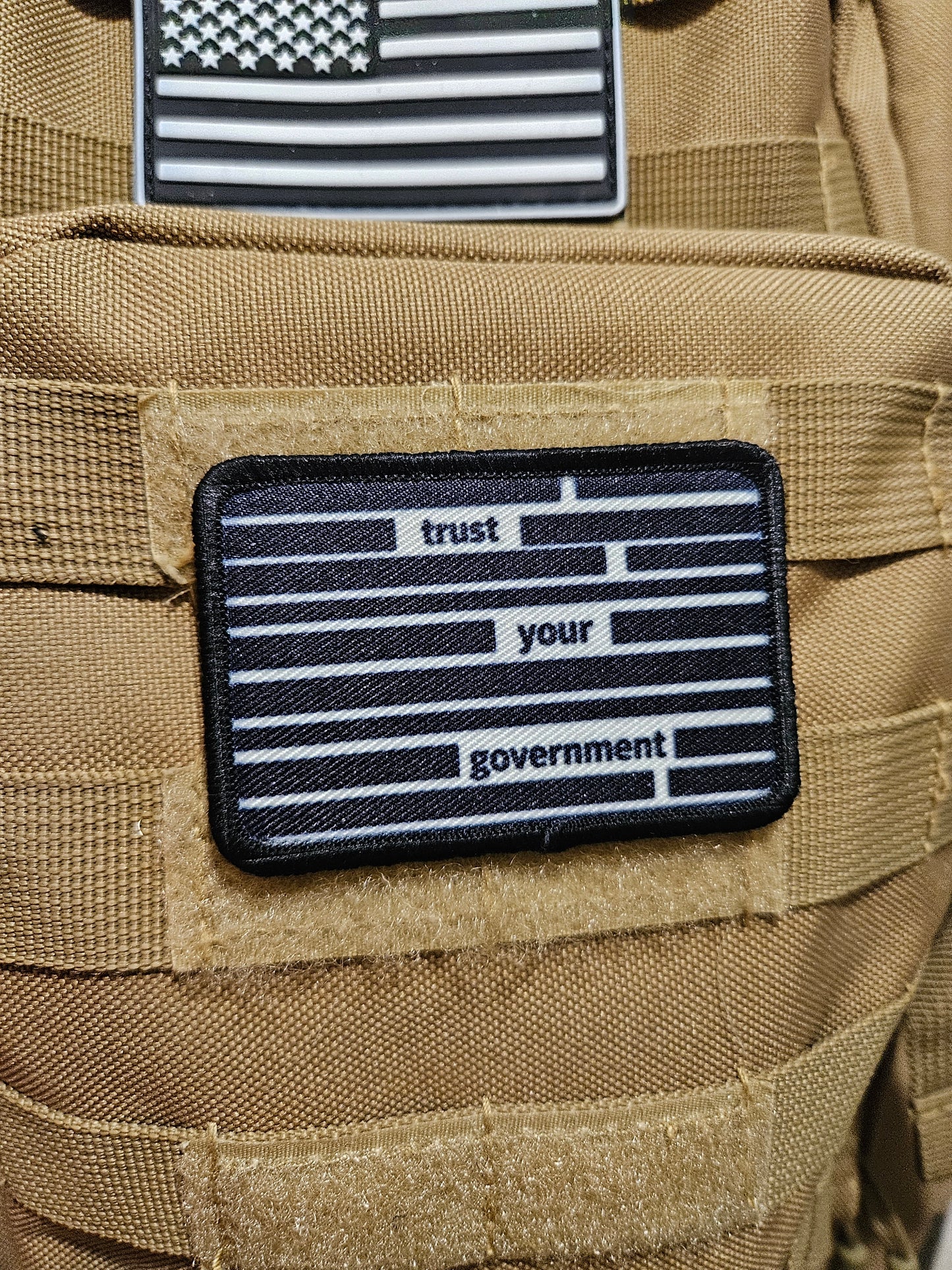 Trust your government redacted document meme  2"x3"  removable morale patch with hook and loop backing