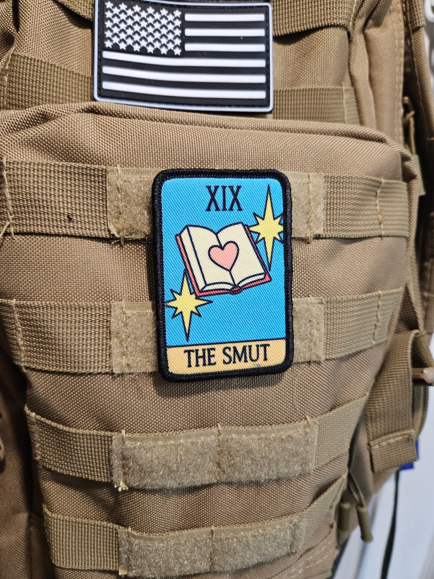 the smut tarot card funny meme 2"x3" morale patch with hook and loop backing spicy books