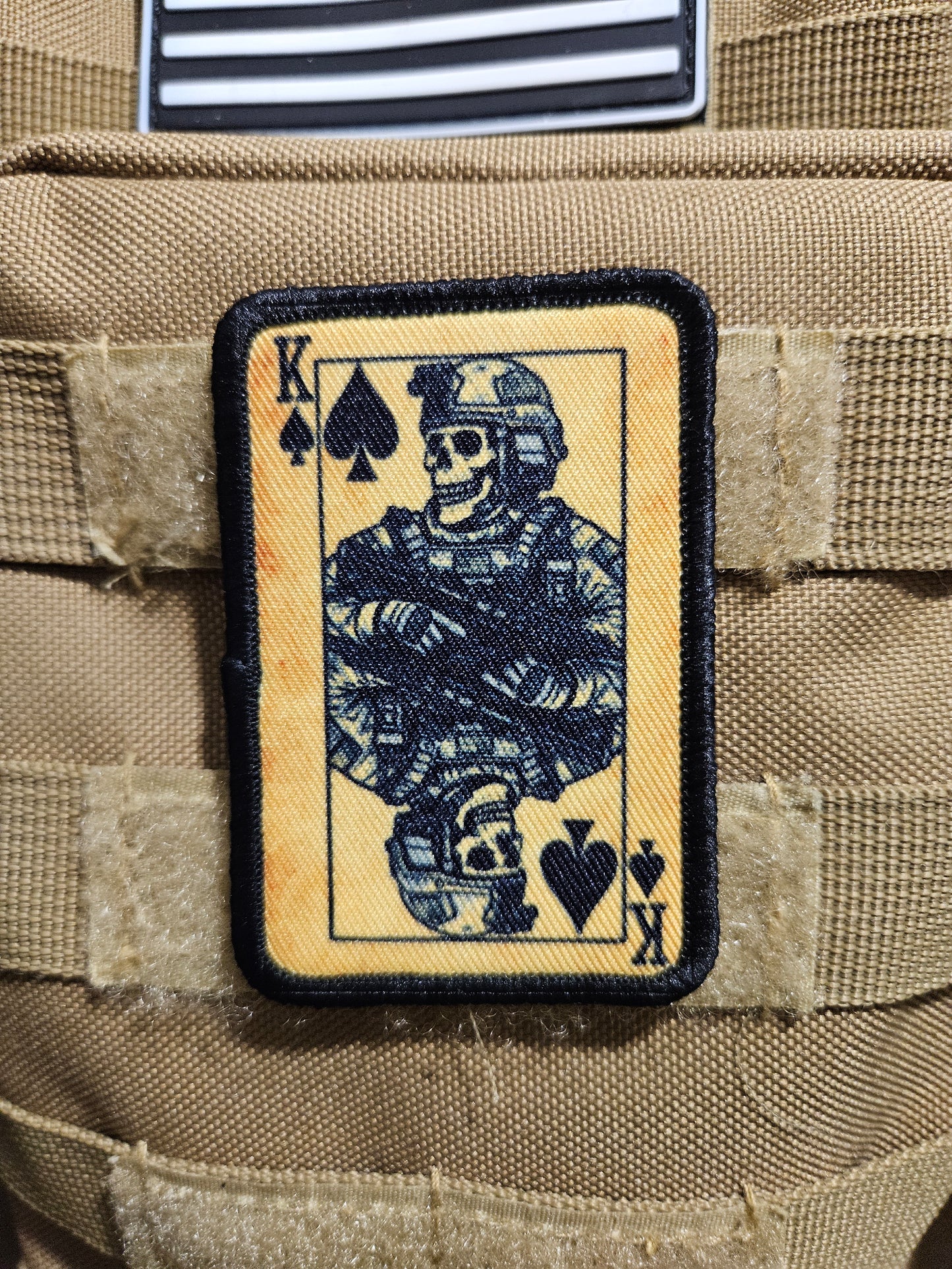 Gothic soldier style skeleton king of spades 2"x3"  removable morale patch with hook and loop backing