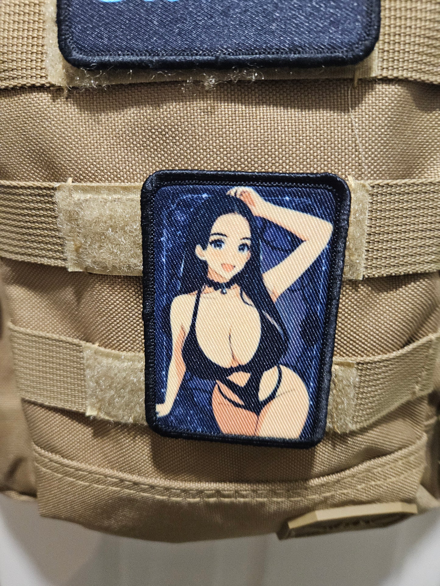 Anime big kitty goth chick  2"x3"  removable morale patch with hook and loop backing