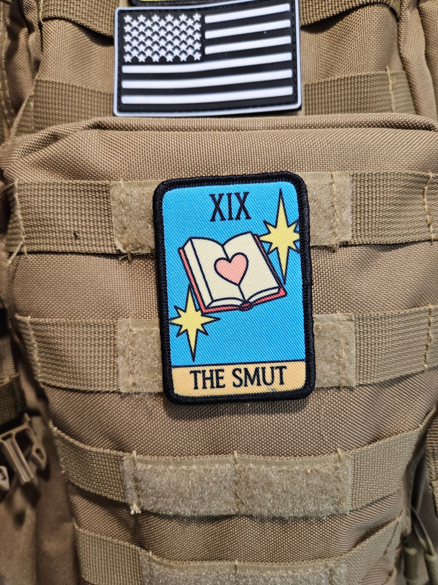the smut tarot card funny meme 2"x3" morale patch with hook and loop backing spicy books