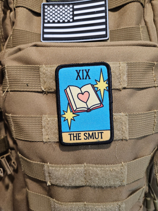 the smut tarot card funny meme 2"x3" morale patch with hook and loop backing spicy books