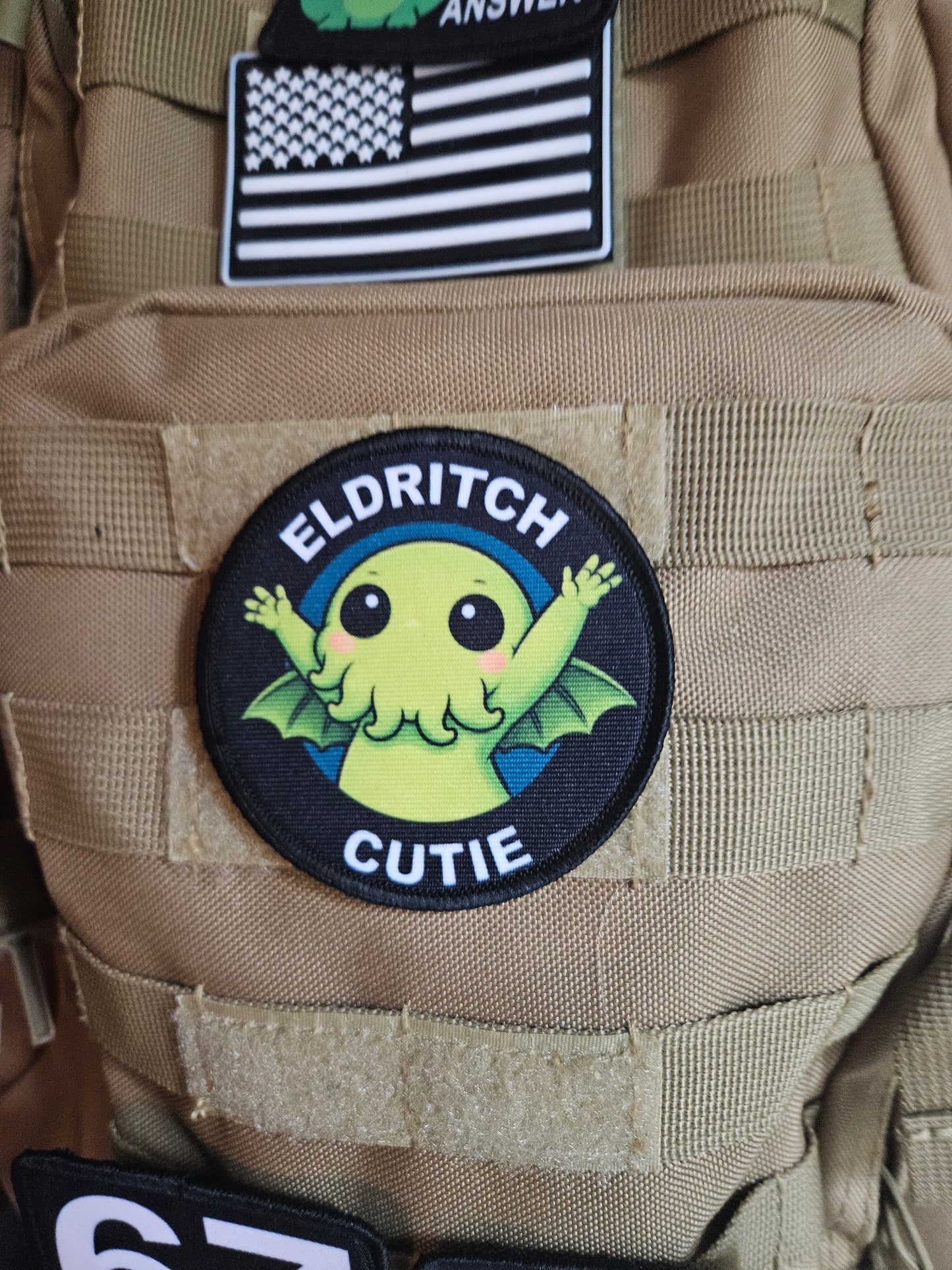 Eldritch cutie cthulhu meme 3" circle removable morale patch with hook and loop backing