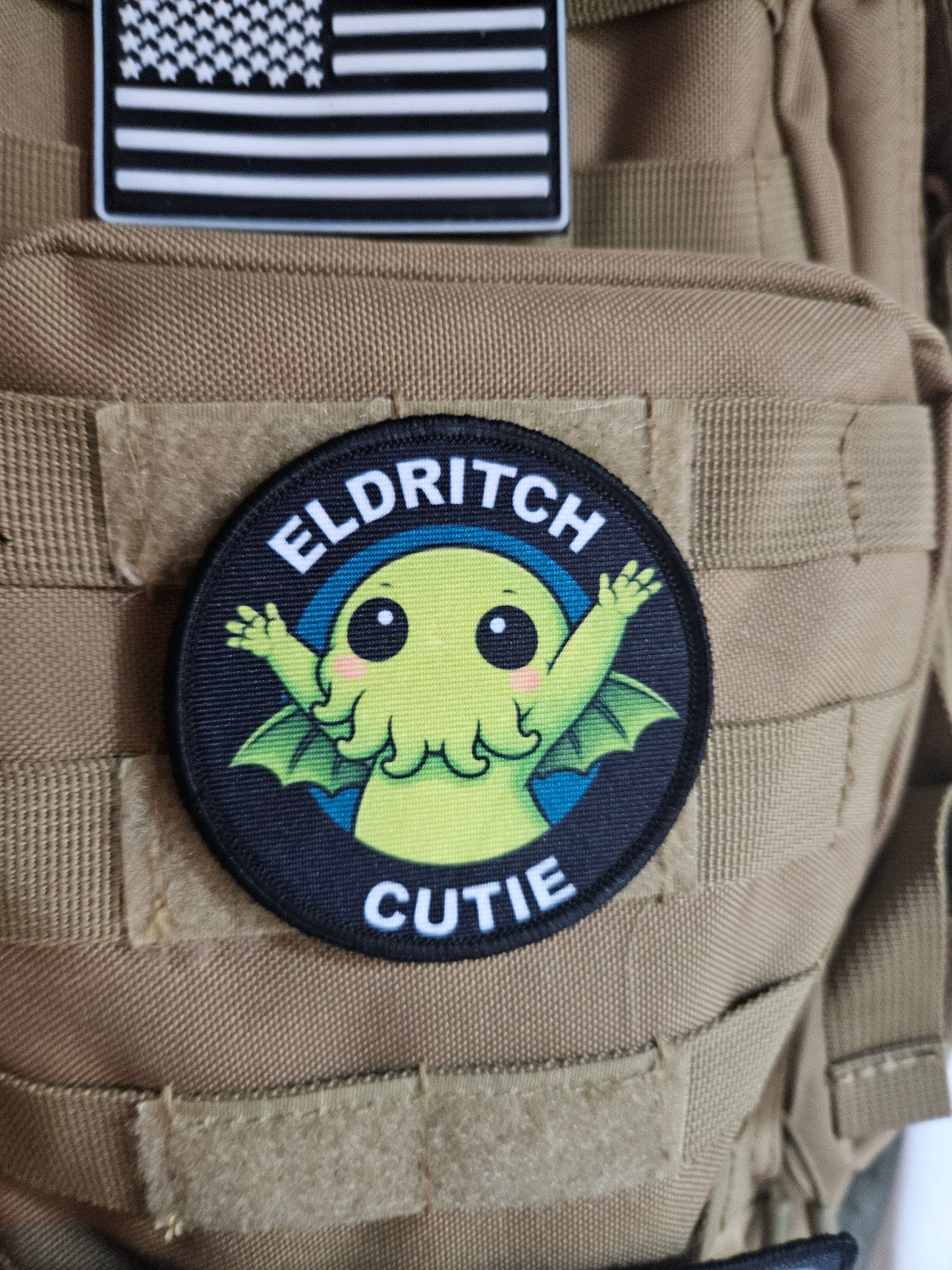 Eldritch cutie cthulhu meme 3" circle removable morale patch with hook and loop backing