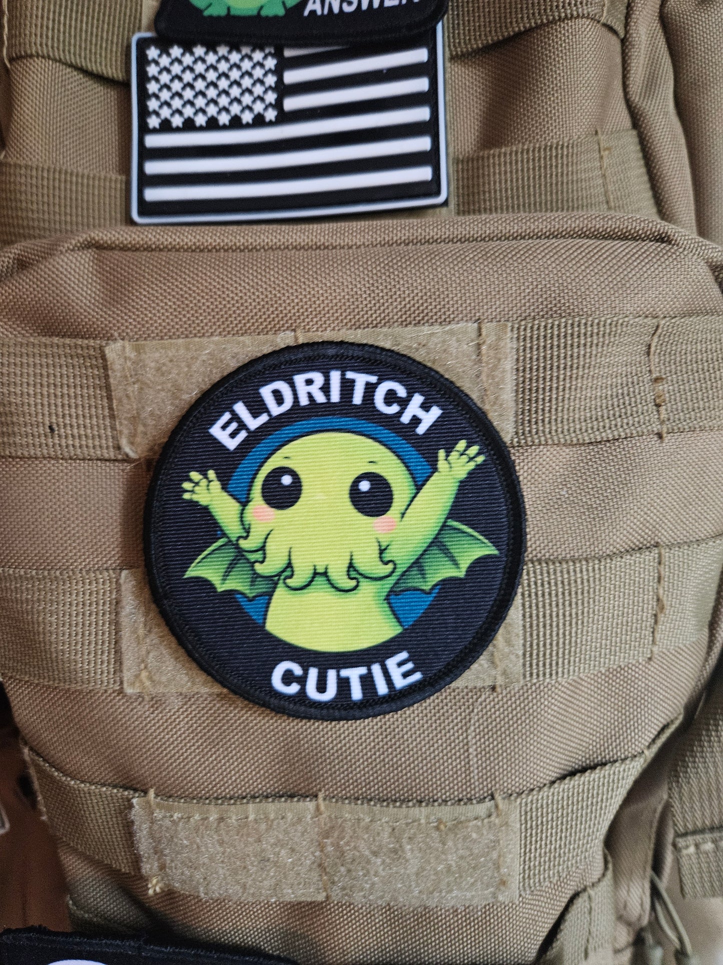 Eldritch cutie cthulhu meme 3" circle removable morale patch with hook and loop backing