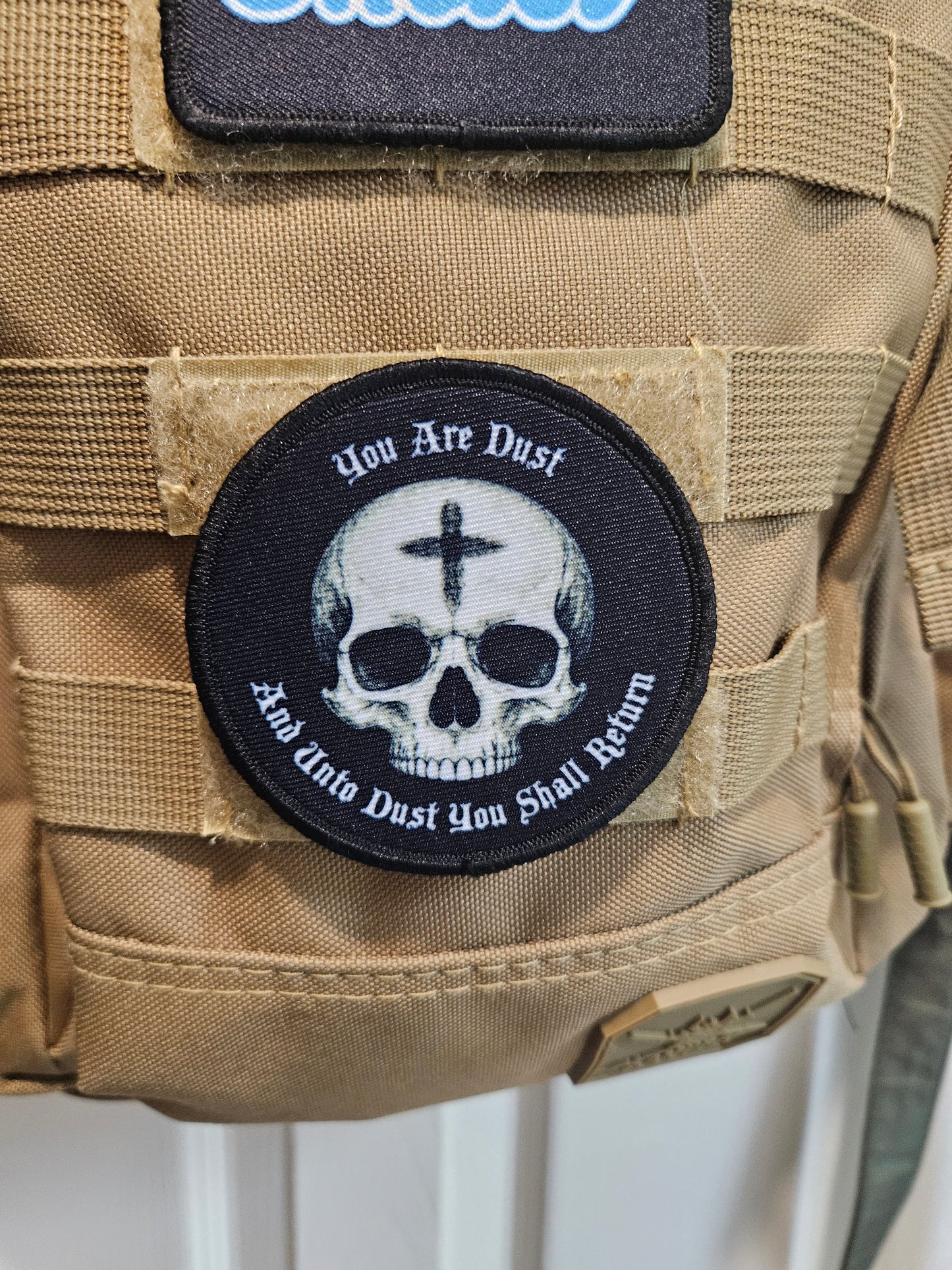 You are dust and unto dust you shall return Genesis 3:19 3" circle morale patch with hook and loop backing