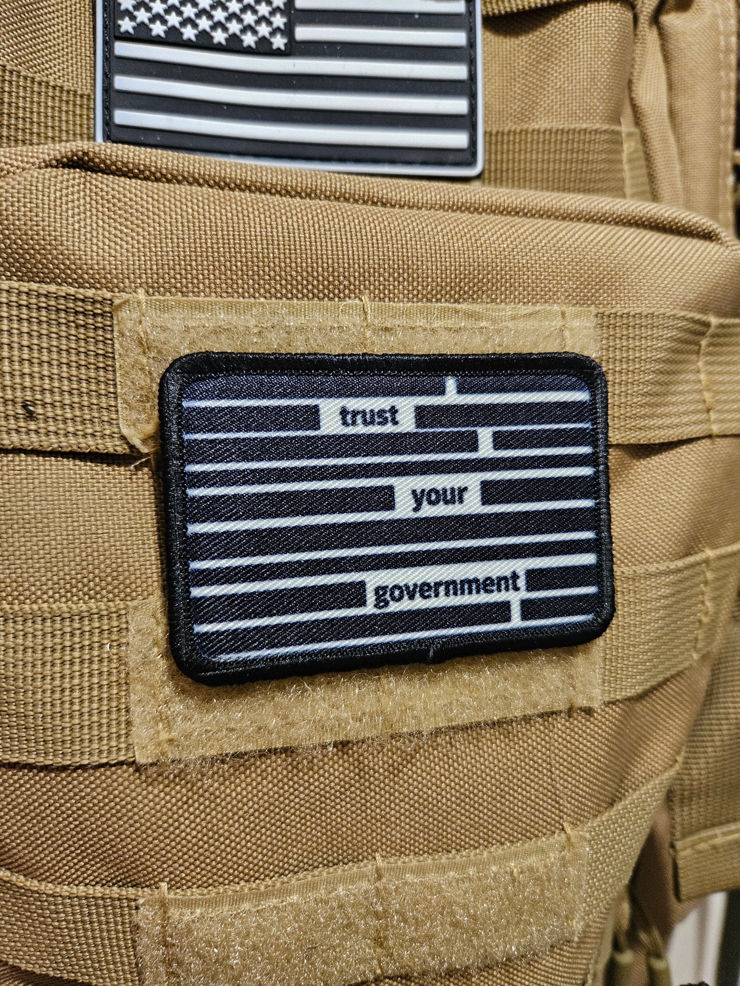 Trust your government redacted document meme  2"x3"  removable morale patch with hook and loop backing