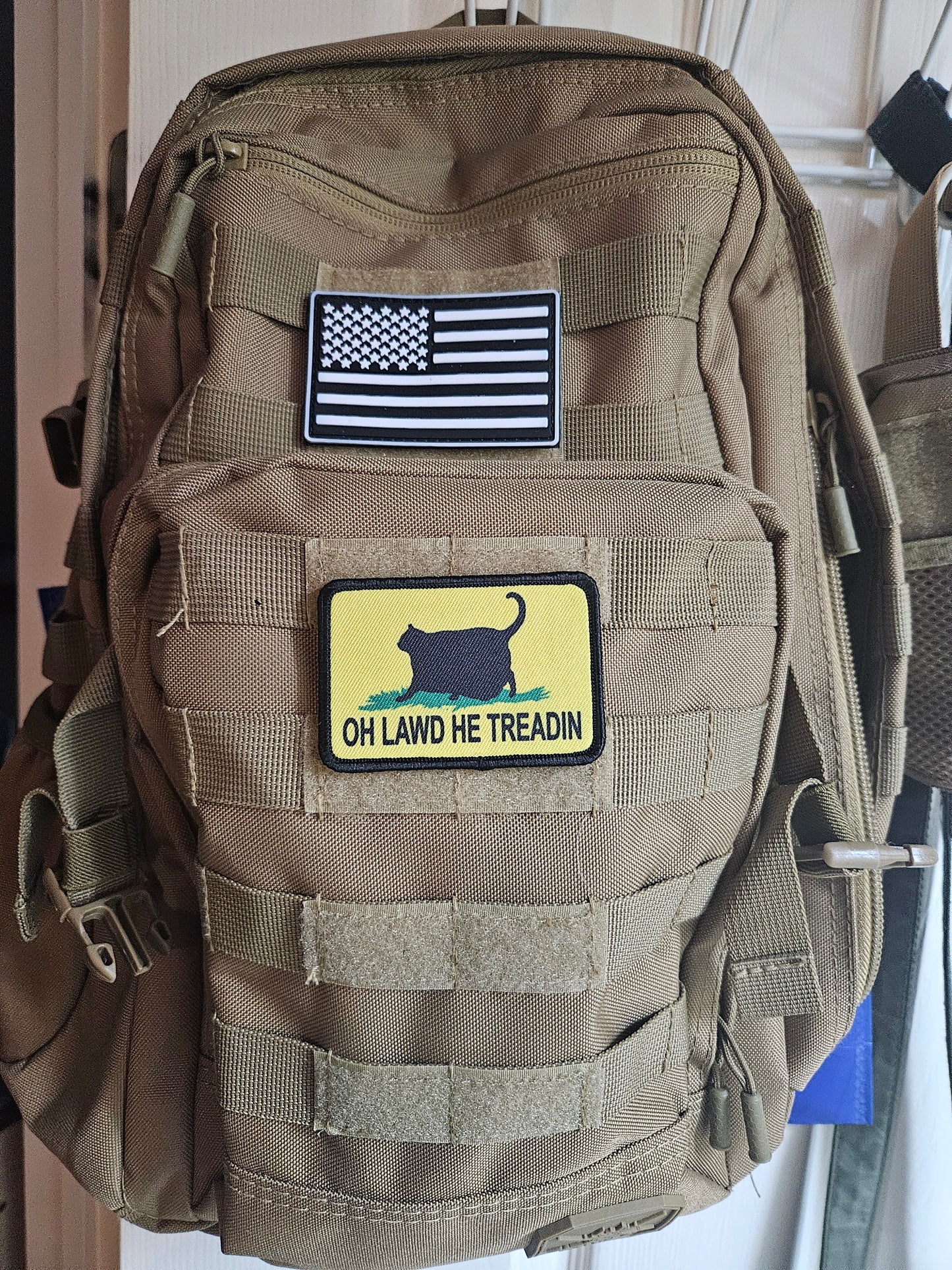 Black Oh lawd he treadin Gadsden flag meme 2"x3" removable morale patch with hook and loop backing