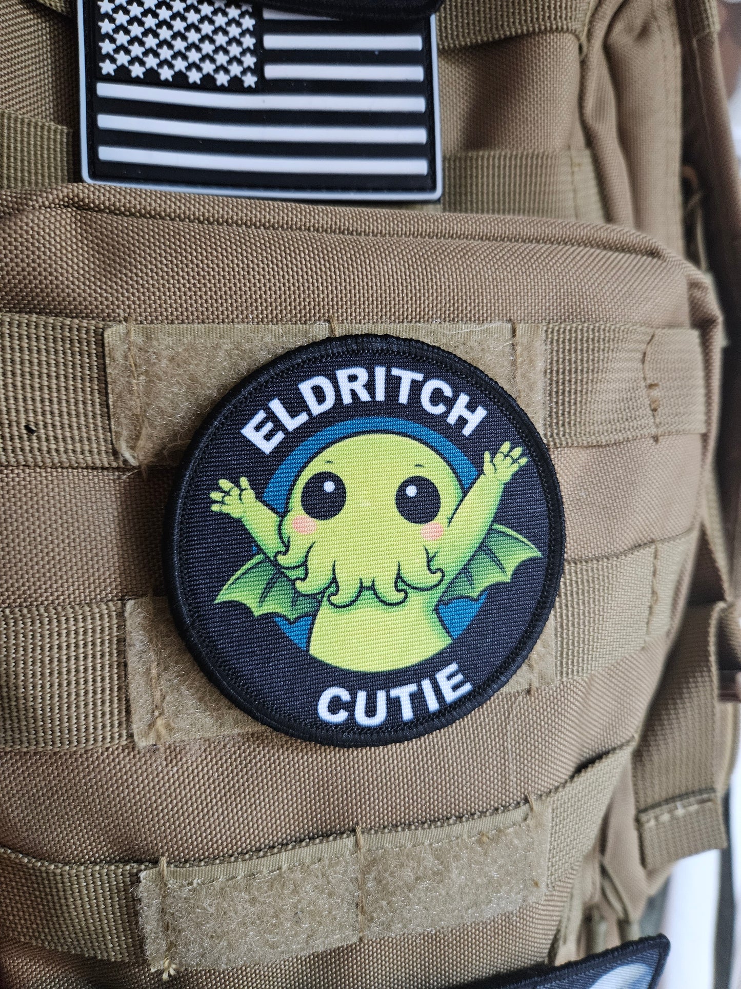 Eldritch cutie cthulhu meme 3" circle removable morale patch with hook and loop backing